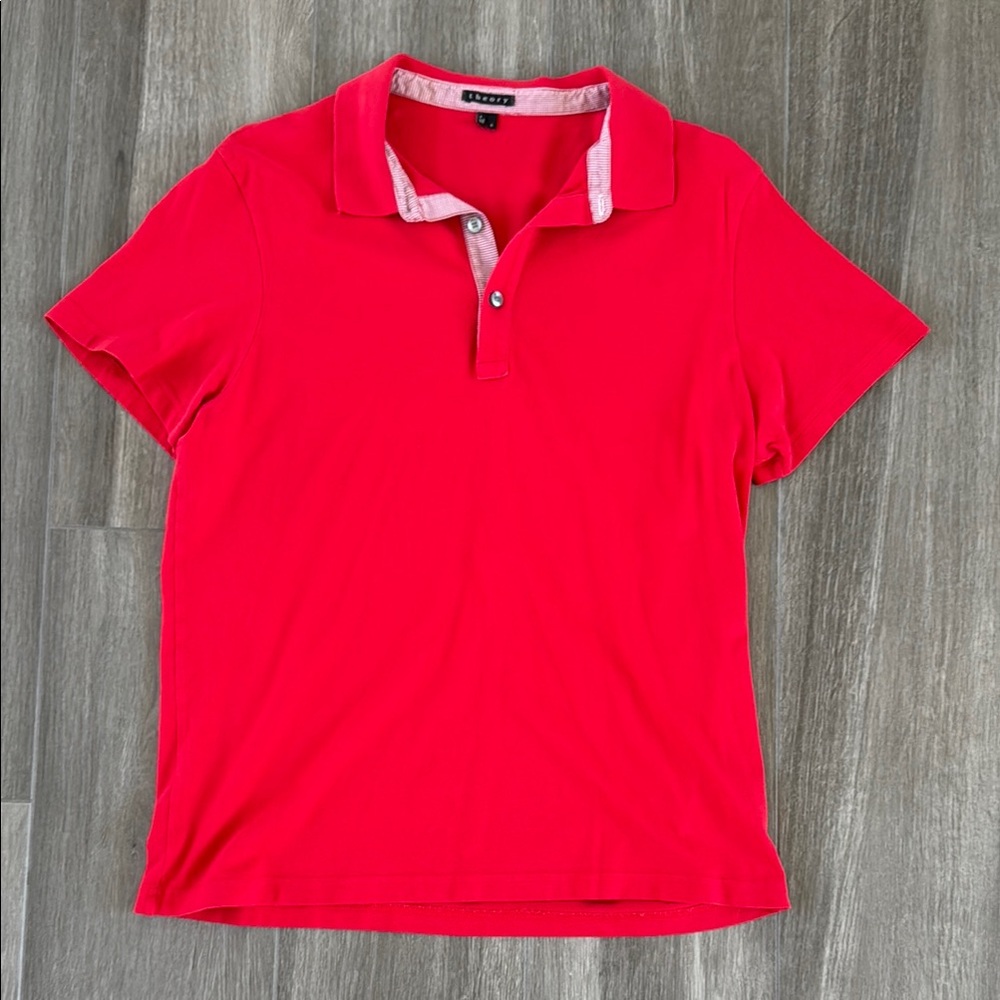 Theory Red Knit Top with Checkered Trim